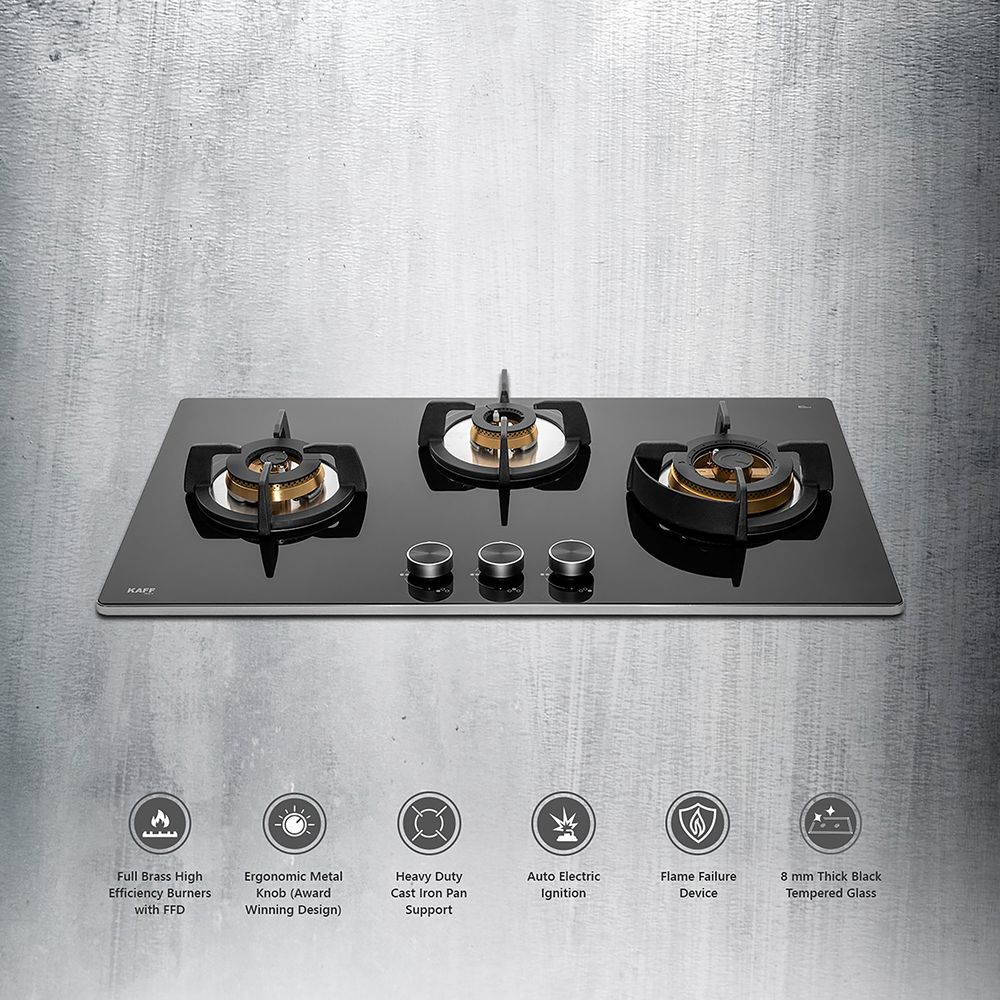 Buy KAFF BLH-F 783X Tempered Glass Top 3 Burner Automatic Electric